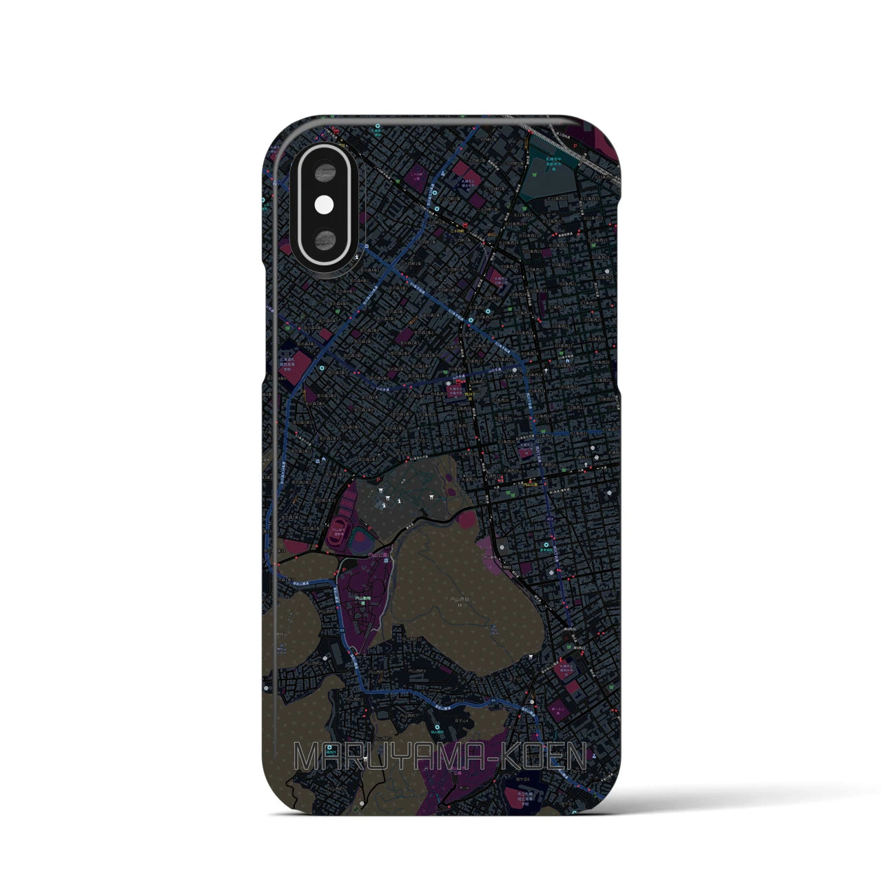 【円山公園】地図柄iPhoneケース（バックカバータイプ・ブラック）iPhone XS / X 用
