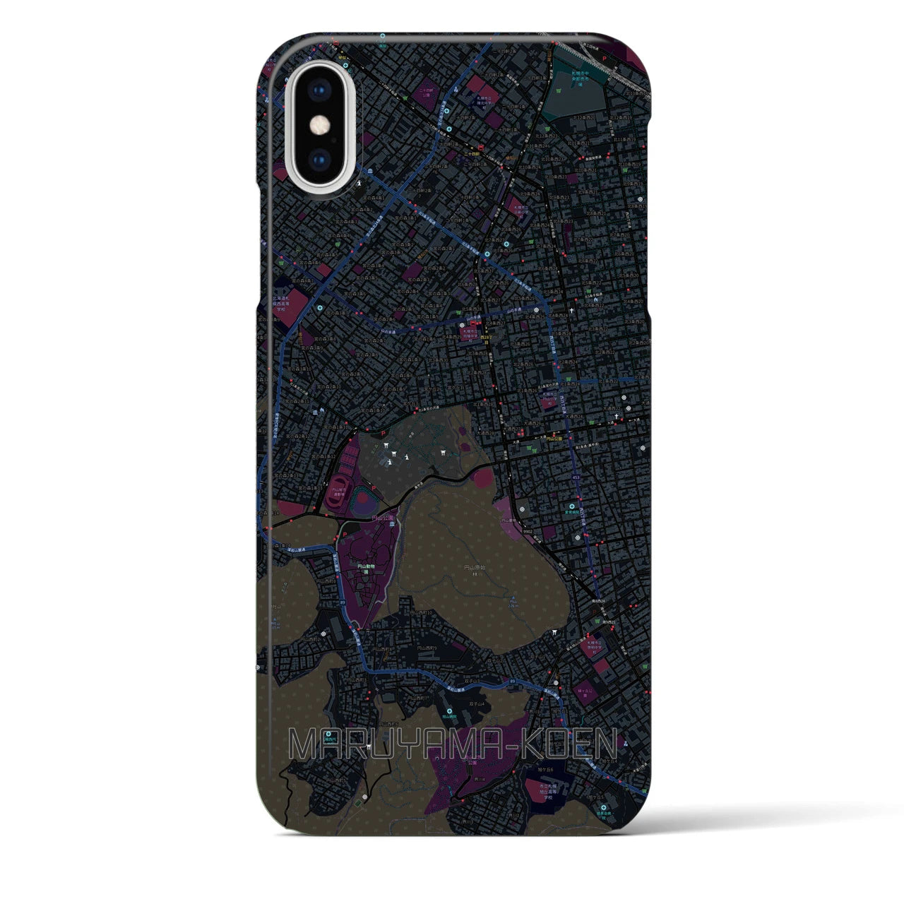 【円山公園】地図柄iPhoneケース（バックカバータイプ・ブラック）iPhone XS Max 用