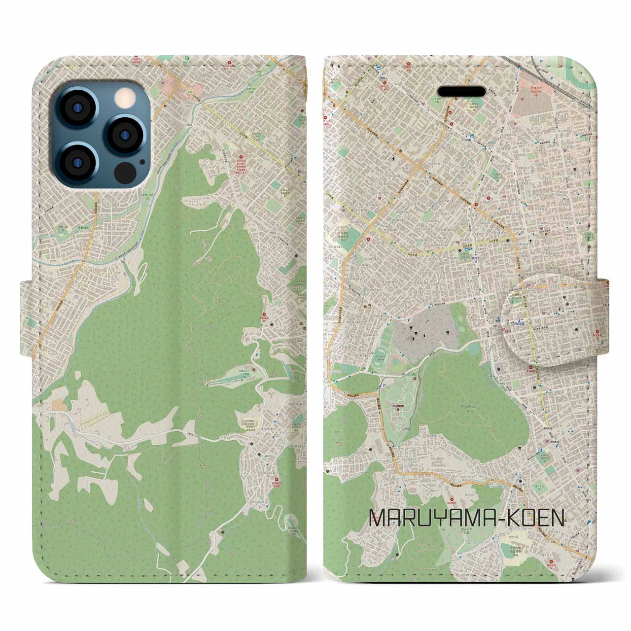 【円山公園】地図柄iPhoneケース（手帳両面タイプ・ナチュラル）iPhone 12 / 12 Pro 用