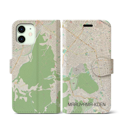 【円山公園（北海道）】地図柄iPhoneケース（手帳タイプ）ナチュラル・iPhone 12 mini 用