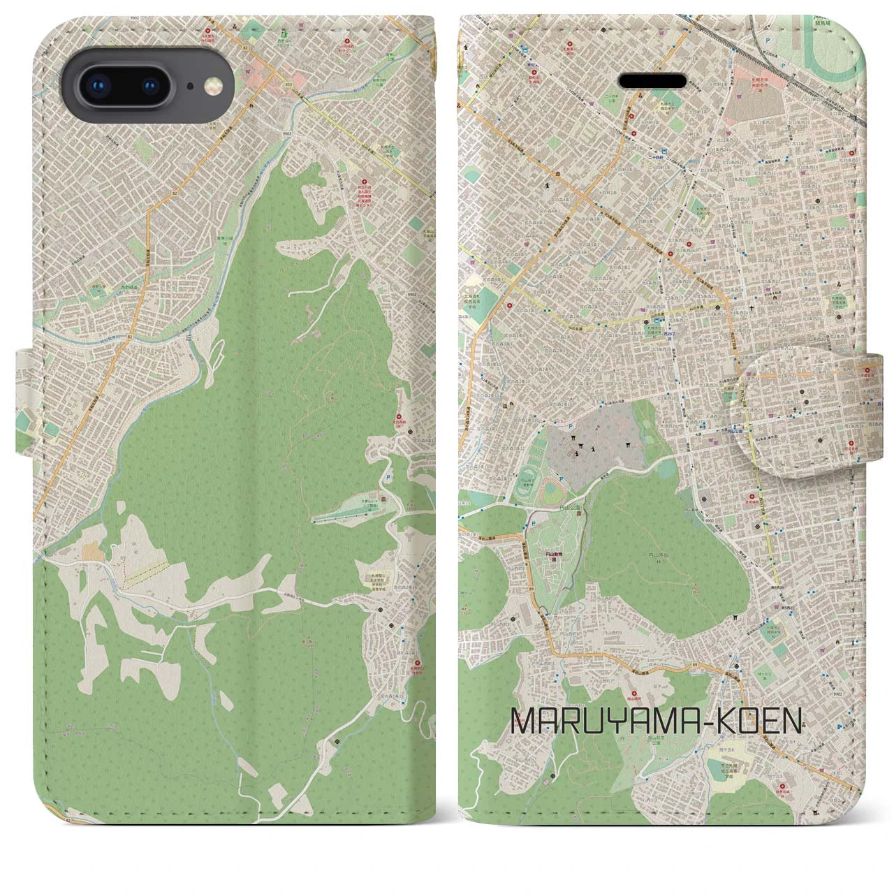 【円山公園】地図柄iPhoneケース（手帳両面タイプ・ナチュラル）iPhone 8Plus /7Plus / 6sPlus / 6Plus 用