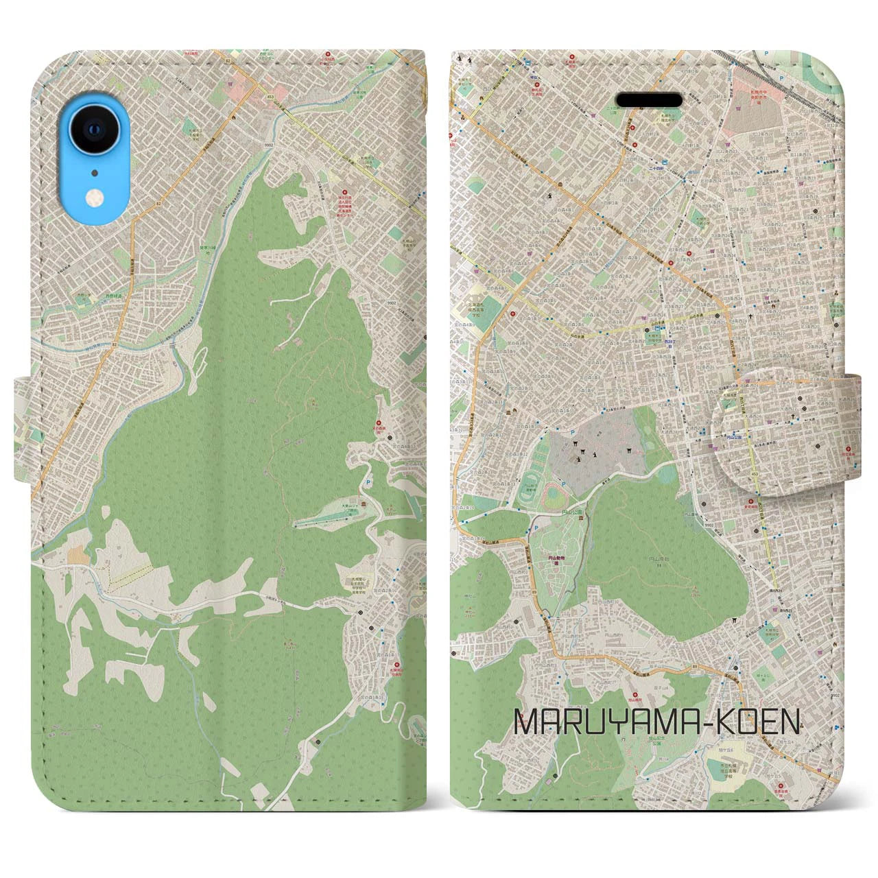 【円山公園】地図柄iPhoneケース（手帳両面タイプ・ナチュラル）iPhone XR 用