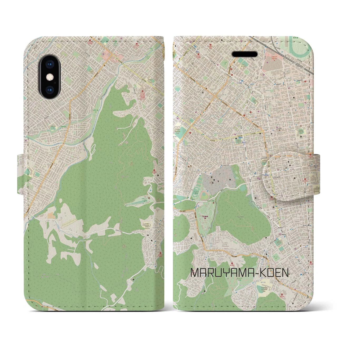 【円山公園】地図柄iPhoneケース（手帳両面タイプ・ナチュラル）iPhone XS / X 用