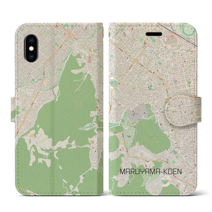 【円山公園（北海道）】地図柄iPhoneケース（手帳タイプ）ナチュラル・iPhone XS / X 用