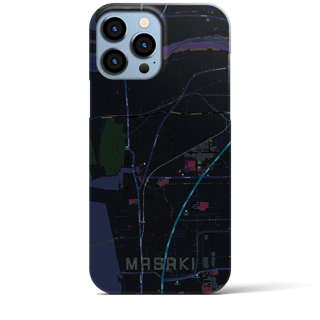 【松前】地図柄iPhoneケース（バックカバータイプ・ブラック）iPhone 13 Pro Max 用