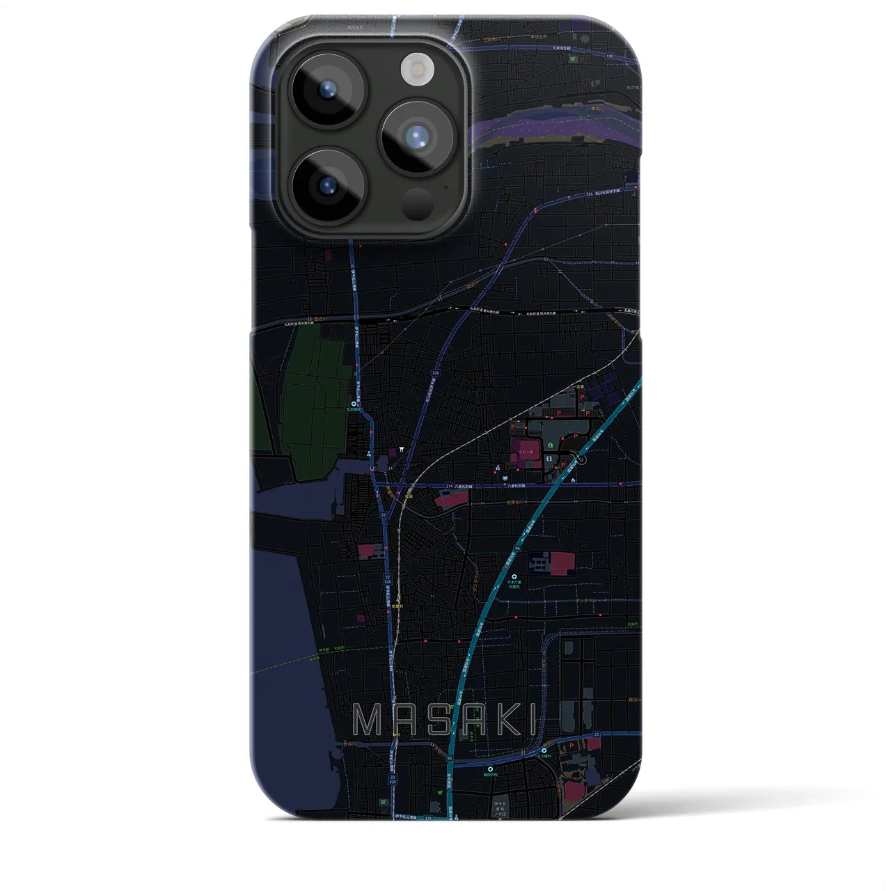 【松前】地図柄iPhoneケース（バックカバータイプ・ブラック）iPhone 15 Pro Max 用