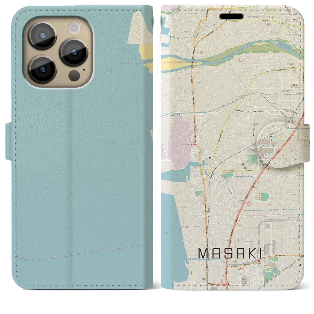 【松前】地図柄iPhoneケース（手帳両面タイプ・ナチュラル）iPhone 14 Pro Max 用