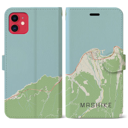【増毛（北海道）】地図柄iPhoneケース（手帳タイプ）ナチュラル・iPhone 11 用