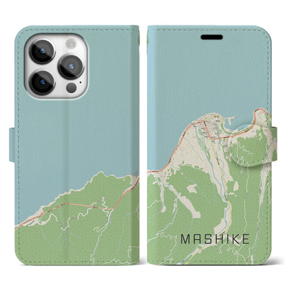 【増毛（北海道）】地図柄iPhoneケース（手帳タイプ）ナチュラル・iPhone 14 Pro 用