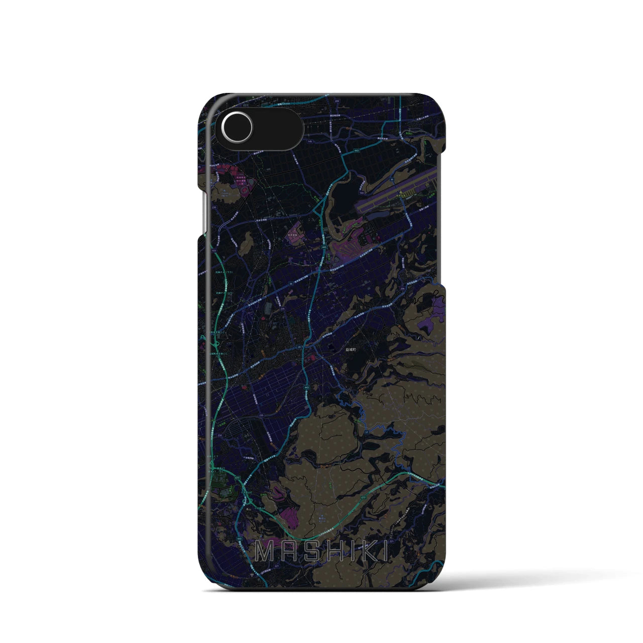 【益城】地図柄iPhoneケース（バックカバータイプ・ブラック）iPhone SE（第3 / 第2世代） / 8 / 7 / 6s / 6 用