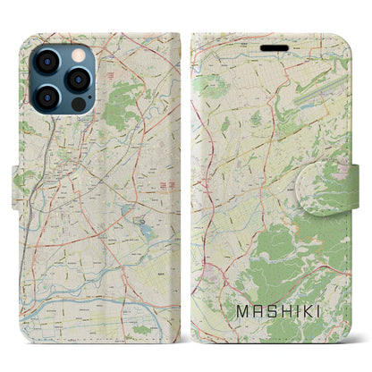 【益城（熊本県）】地図柄iPhoneケース（手帳タイプ）ナチュラル・iPhone 12 / 12 Pro 用