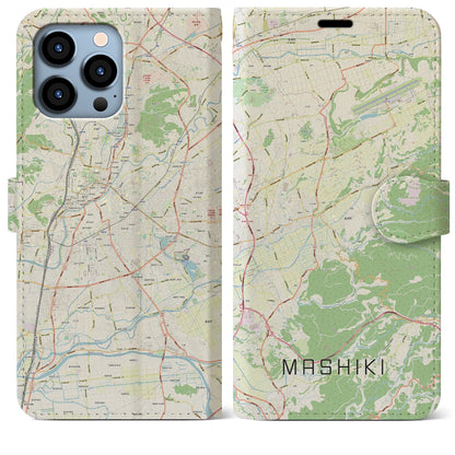 【益城（熊本県）】地図柄iPhoneケース（手帳タイプ）ナチュラル・iPhone 13 Pro Max 用