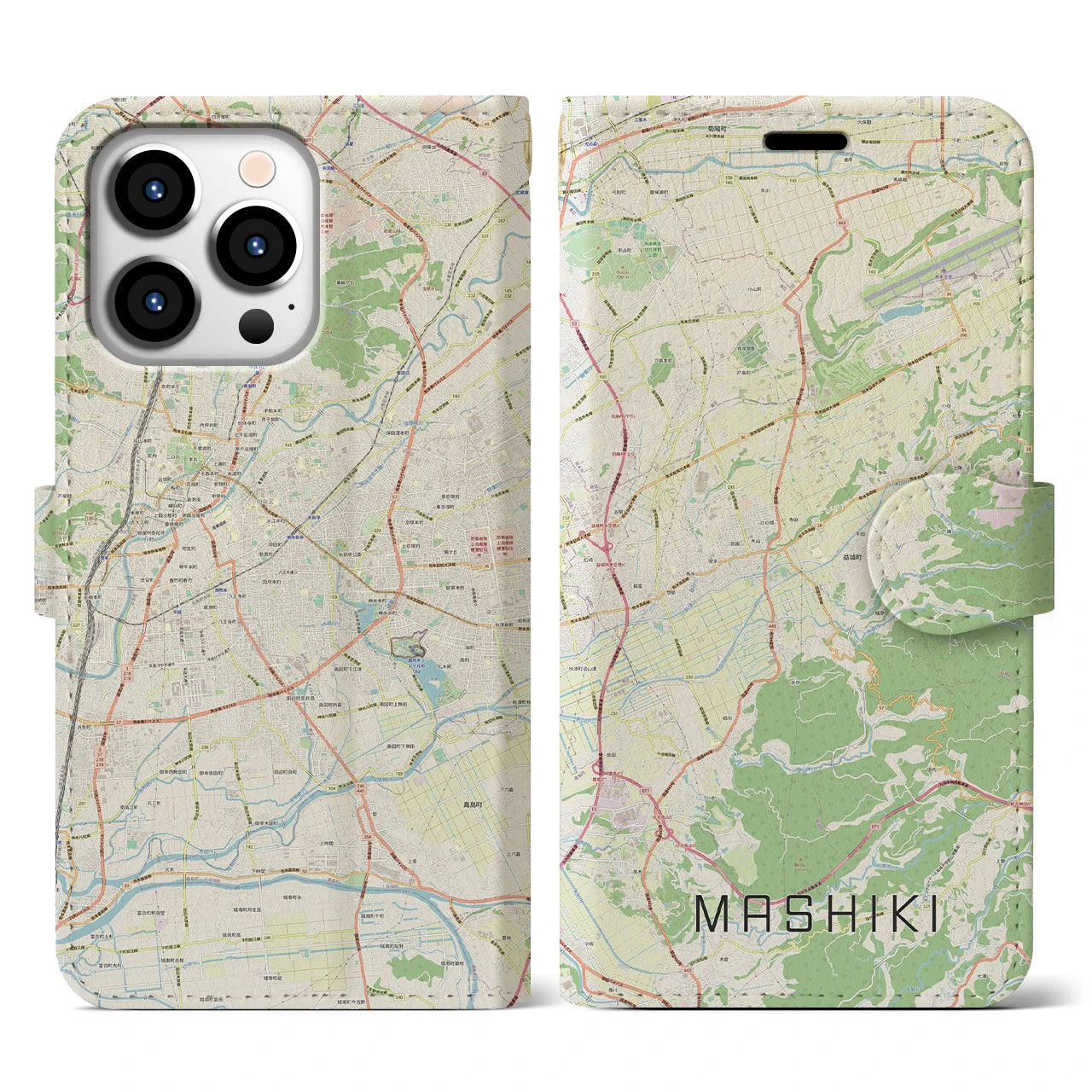 【益城】地図柄iPhoneケース（手帳両面タイプ・ナチュラル）iPhone 13 Pro 用