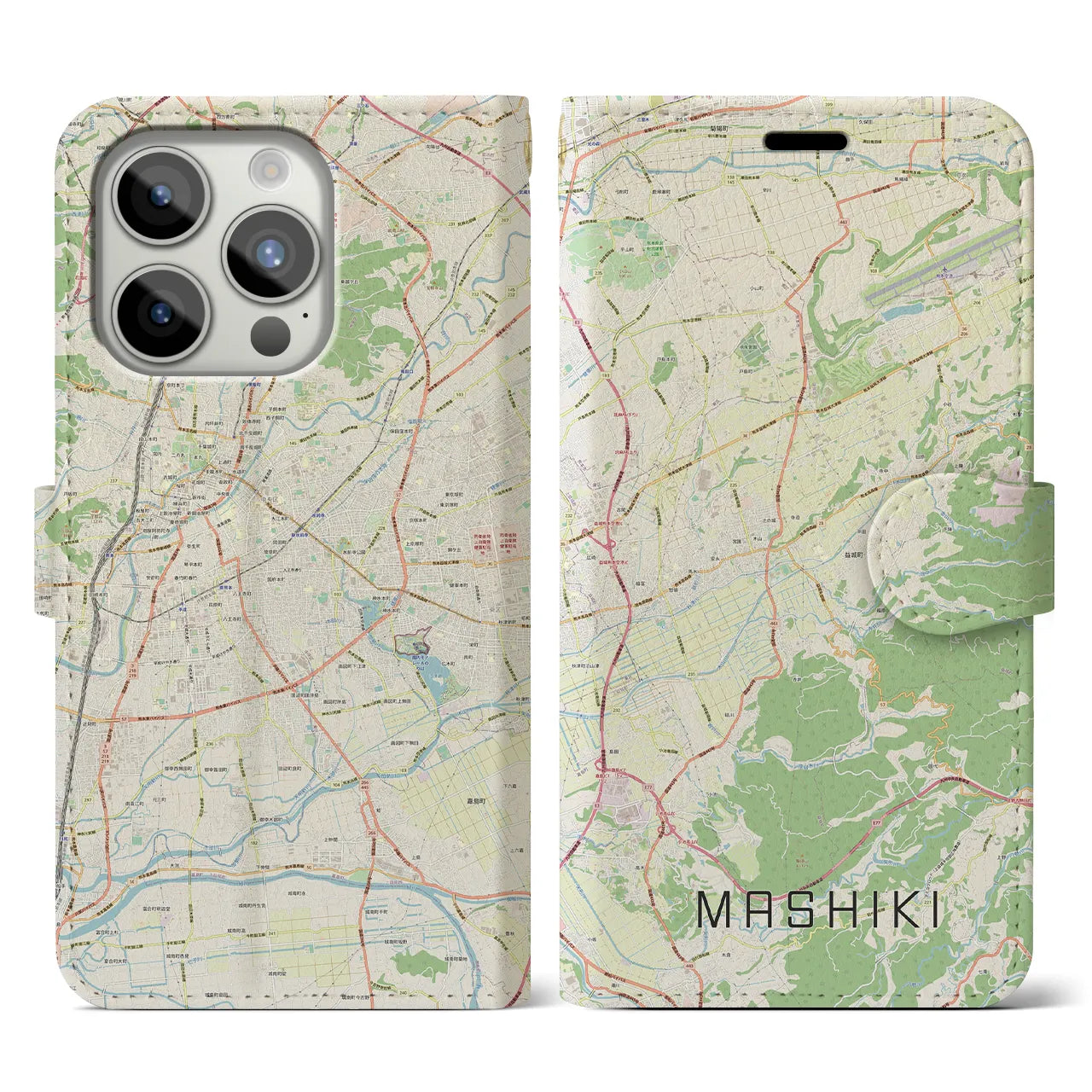 【益城】地図柄iPhoneケース（手帳両面タイプ・ナチュラル）iPhone 15 Pro 用