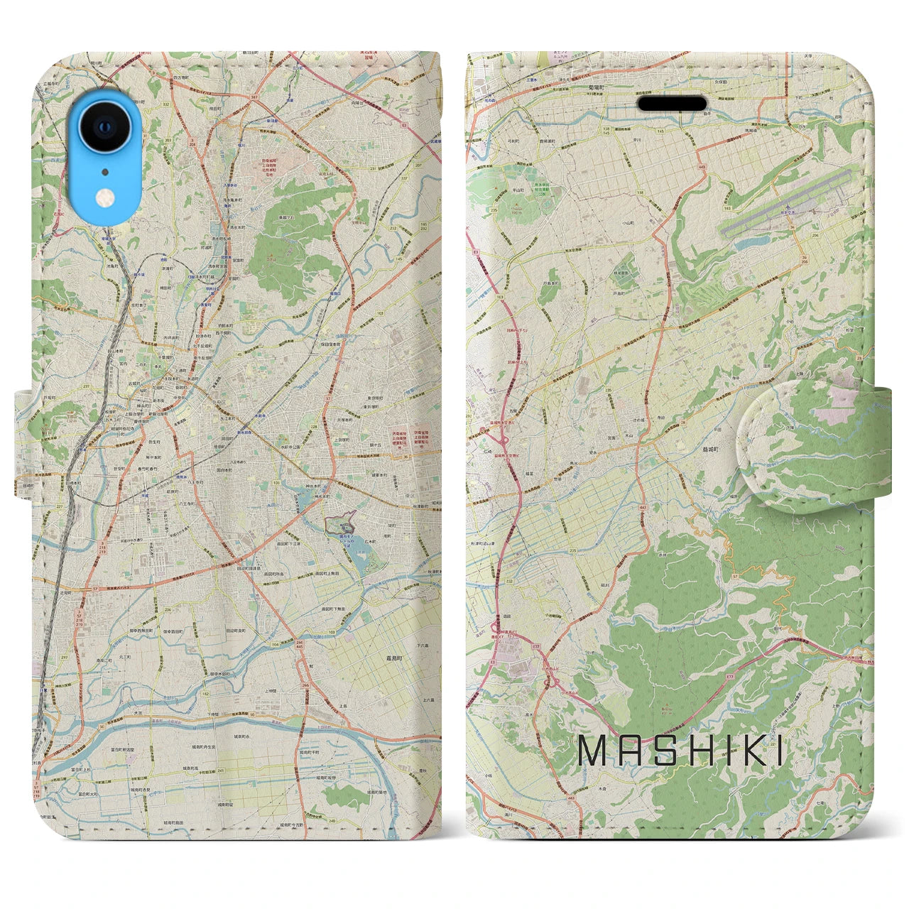 【益城】地図柄iPhoneケース（手帳両面タイプ・ナチュラル）iPhone XR 用