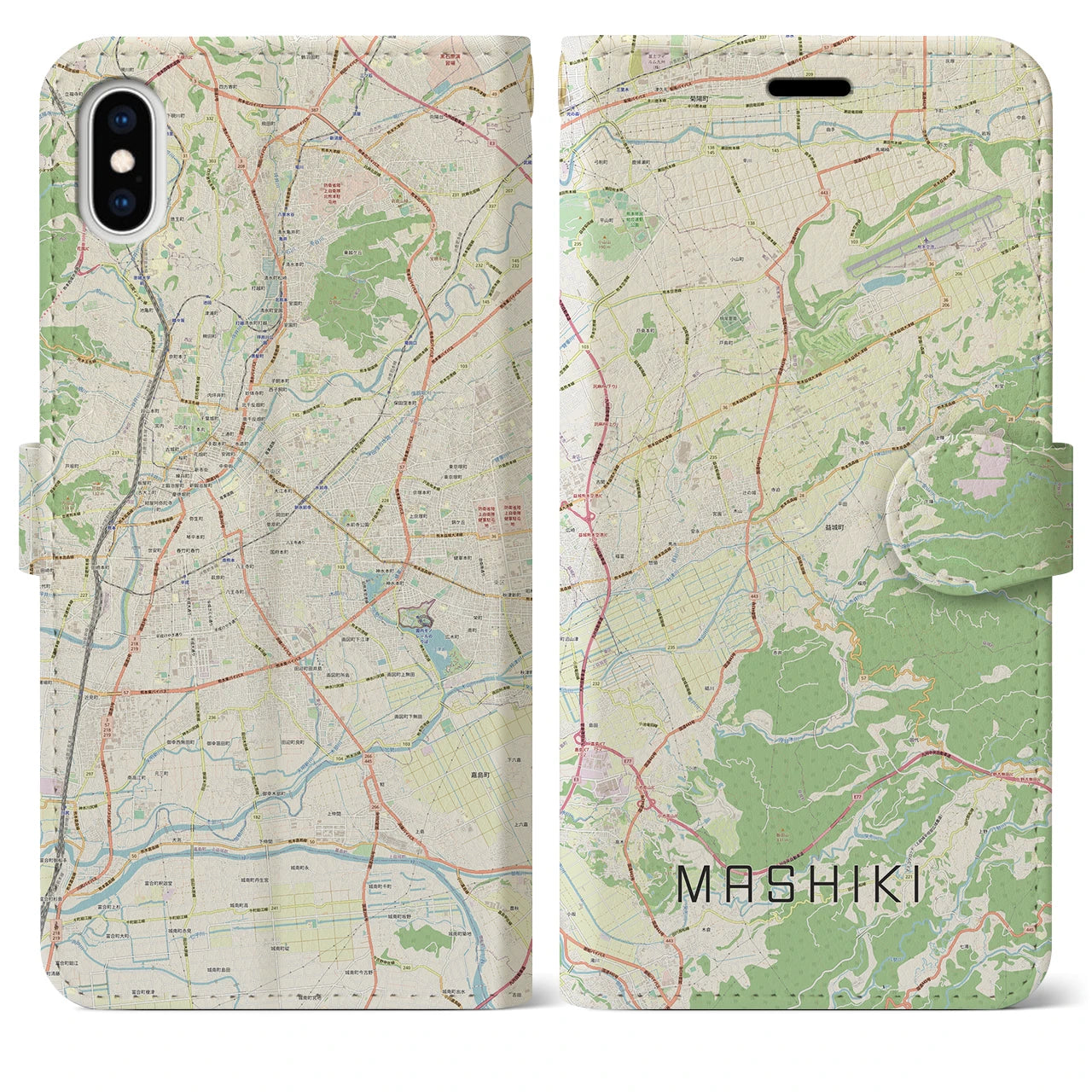 【益城】地図柄iPhoneケース（手帳両面タイプ・ナチュラル）iPhone XS Max 用