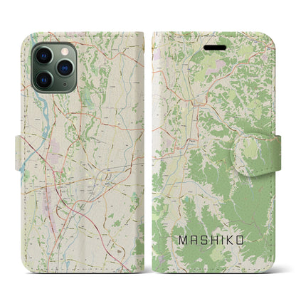 【益子（栃木県）】地図柄iPhoneケース（手帳タイプ）ナチュラル・iPhone 11 Pro 用