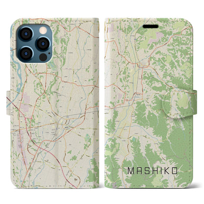 【益子（栃木県）】地図柄iPhoneケース（手帳タイプ）ナチュラル・iPhone 12 / 12 Pro 用