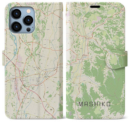 【益子（栃木県）】地図柄iPhoneケース（手帳タイプ）ナチュラル・iPhone 13 Pro Max 用