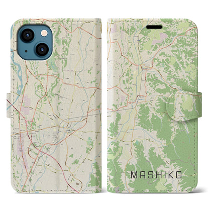 【益子（栃木県）】地図柄iPhoneケース（手帳タイプ）ナチュラル・iPhone 13 用