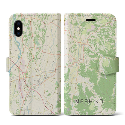 【益子（栃木県）】地図柄iPhoneケース（手帳タイプ）ナチュラル・iPhone XS / X 用