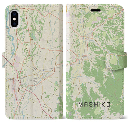 【益子（栃木県）】地図柄iPhoneケース（手帳タイプ）ナチュラル・iPhone XS Max 用