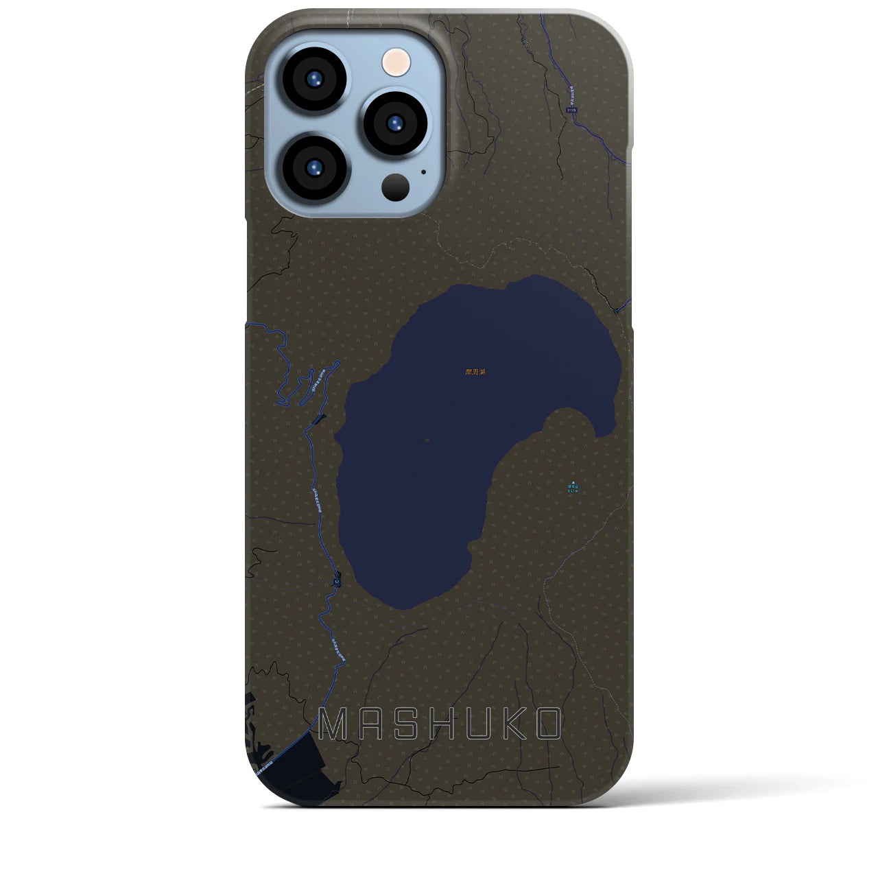 【摩周湖】地図柄iPhoneケース（バックカバータイプ・ブラック）iPhone 13 Pro Max 用