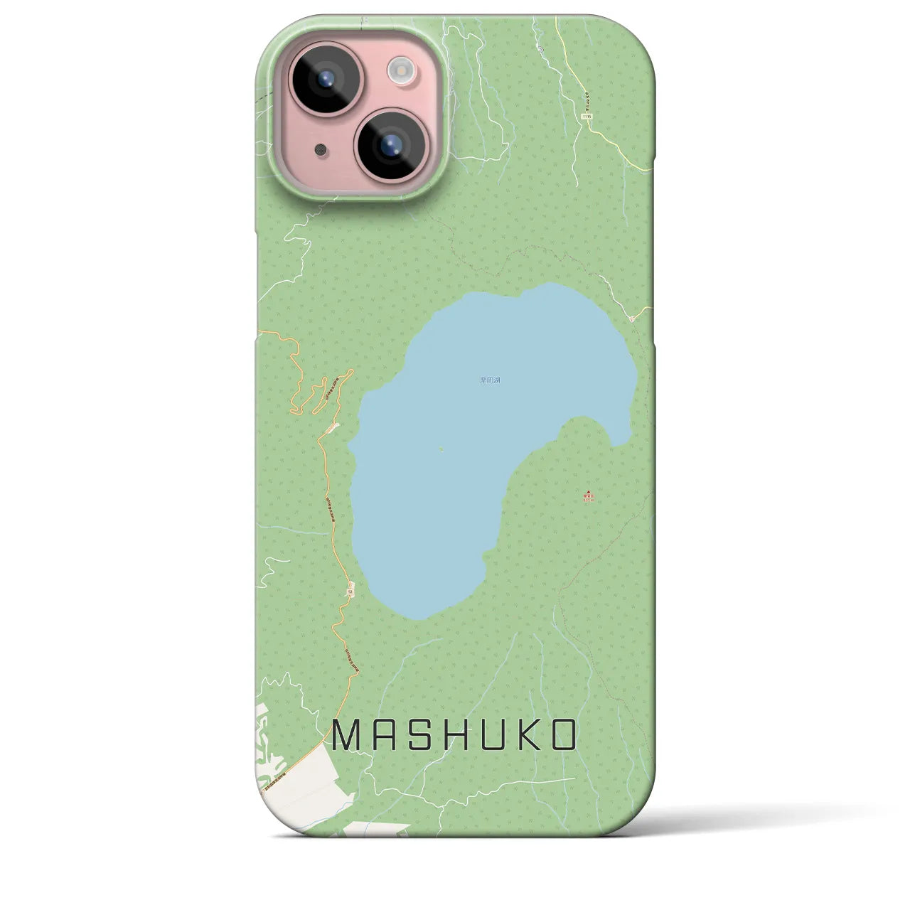 【摩周湖】地図柄iPhoneケース（バックカバータイプ・ナチュラル）iPhone 15 Plus 用