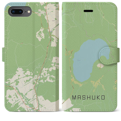 【摩周湖（北海道）】地図柄iPhoneケース（手帳タイプ）ナチュラル・iPhone 8Plus /7Plus / 6sPlus / 6Plus 用