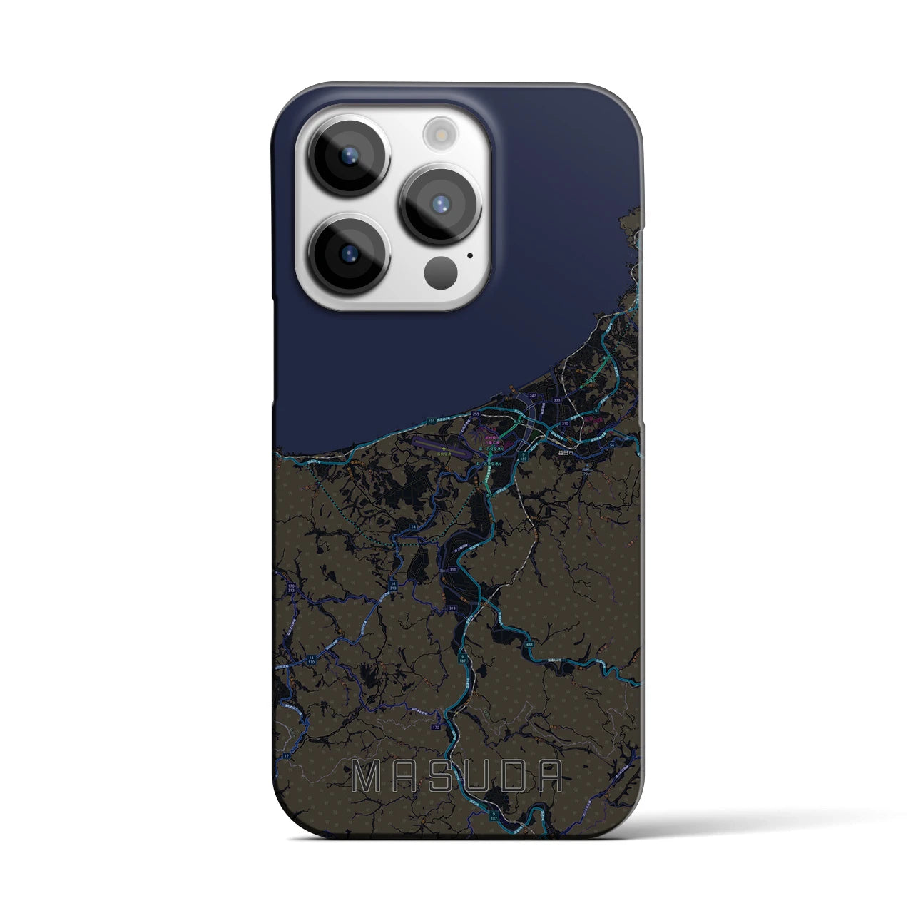 【益田】地図柄iPhoneケース（バックカバータイプ・ブラック）iPhone 14 Pro 用