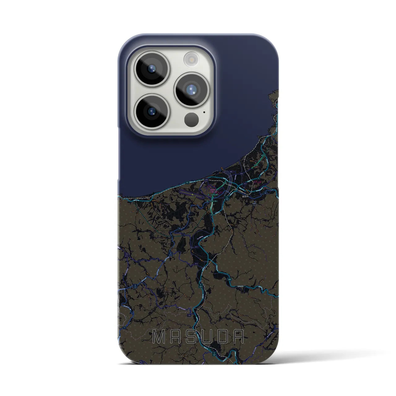 【益田】地図柄iPhoneケース（バックカバータイプ・ブラック）iPhone 15 Pro 用