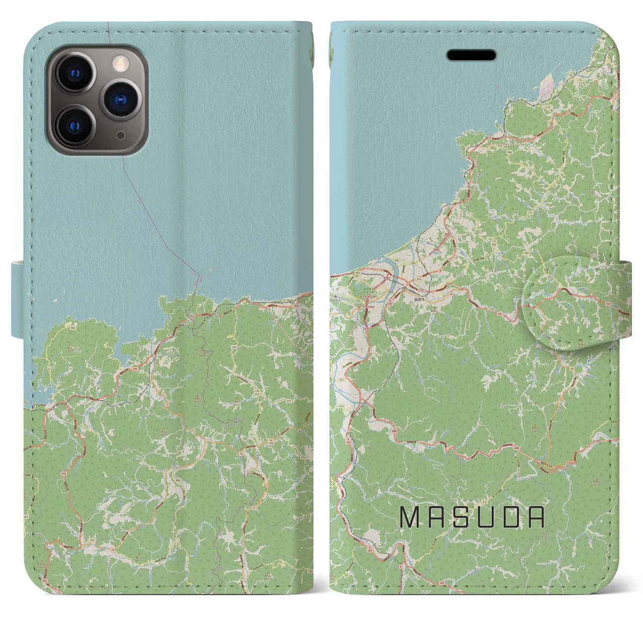 【益田】地図柄iPhoneケース（手帳両面タイプ・ナチュラル）iPhone 11 Pro Max 用