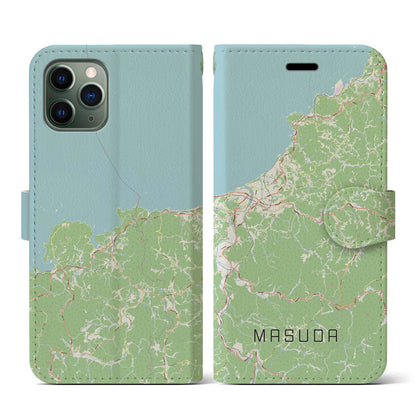 【益田（島根県）】地図柄iPhoneケース（手帳タイプ）ナチュラル・iPhone 11 Pro 用