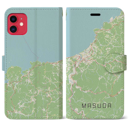 【益田（島根県）】地図柄iPhoneケース（手帳タイプ）ナチュラル・iPhone 11 用