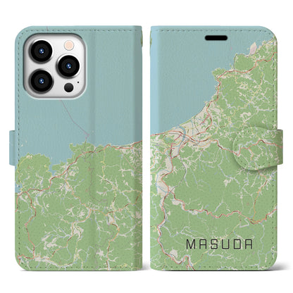 【益田（島根県）】地図柄iPhoneケース（手帳タイプ）ナチュラル・iPhone 13 Pro 用