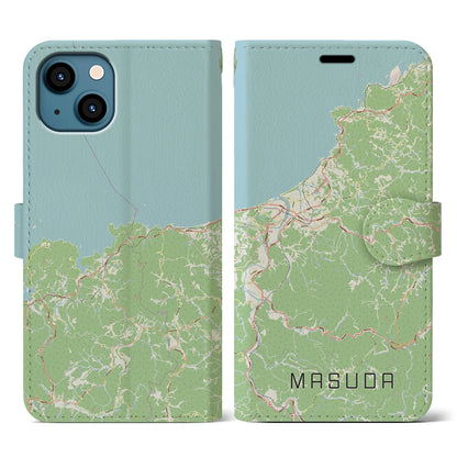 【益田（島根県）】地図柄iPhoneケース（手帳タイプ）ナチュラル・iPhone 13 用