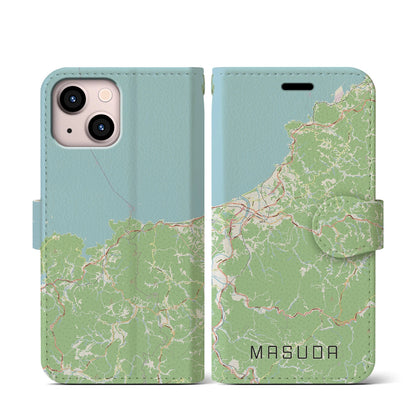 【益田（島根県）】地図柄iPhoneケース（手帳タイプ）ナチュラル・iPhone 13 mini 用