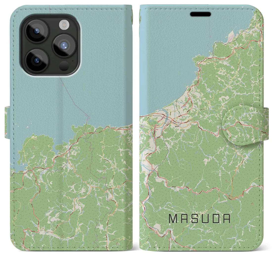 【益田】地図柄iPhoneケース（手帳両面タイプ・ナチュラル）iPhone 15 Pro Max 用