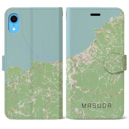 【益田（島根県）】地図柄iPhoneケース（手帳タイプ）ナチュラル・iPhone XR 用