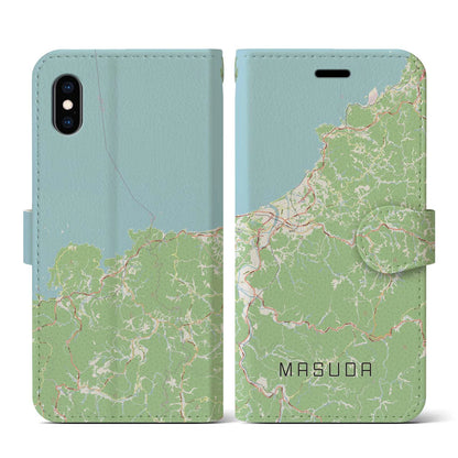 【益田（島根県）】地図柄iPhoneケース（手帳タイプ）ナチュラル・iPhone XS / X 用