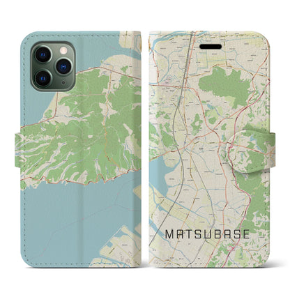 【松橋（熊本県）】地図柄iPhoneケース（手帳タイプ）ナチュラル・iPhone 11 Pro 用