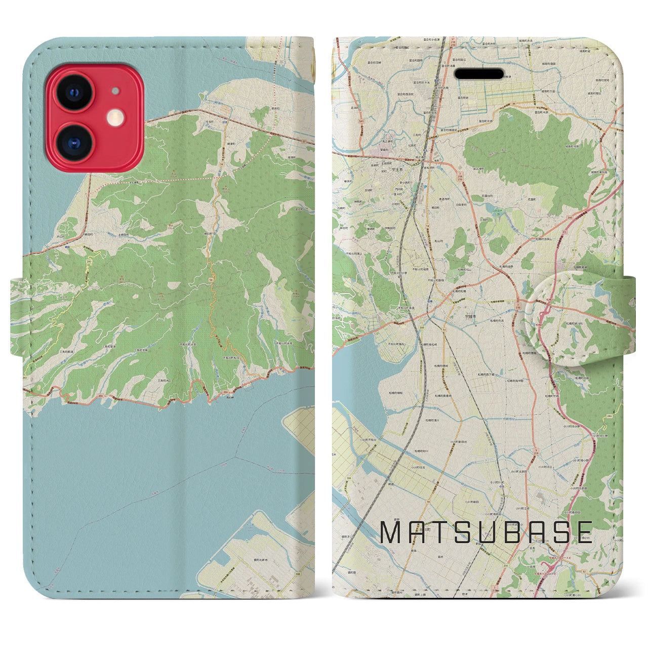 【松橋】地図柄iPhoneケース（手帳両面タイプ・ナチュラル）iPhone 11 用