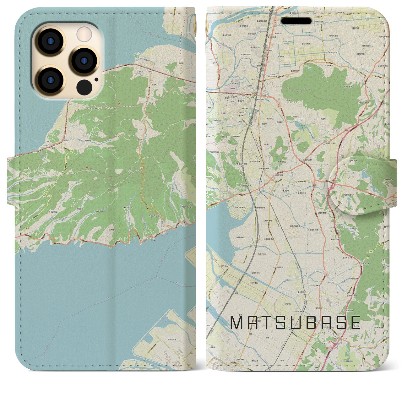 【松橋】地図柄iPhoneケース（手帳両面タイプ・ナチュラル）iPhone 12 Pro Max 用