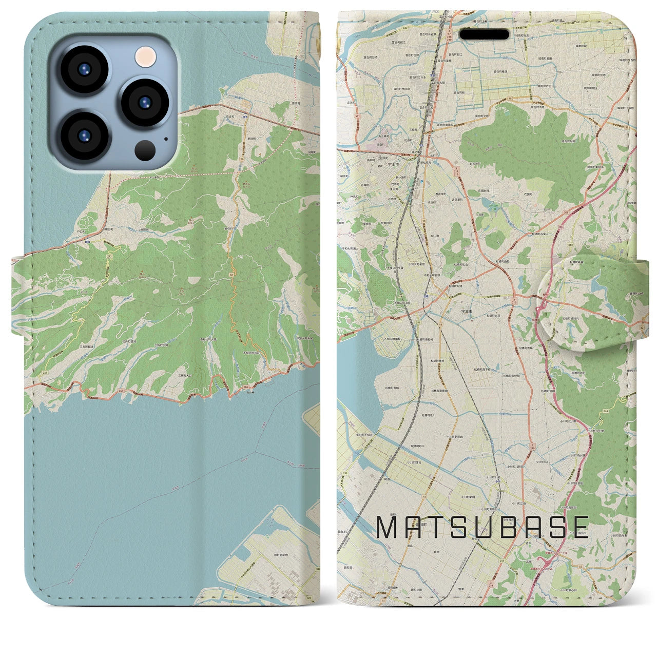 【松橋】地図柄iPhoneケース（手帳両面タイプ・ナチュラル）iPhone 13 Pro Max 用