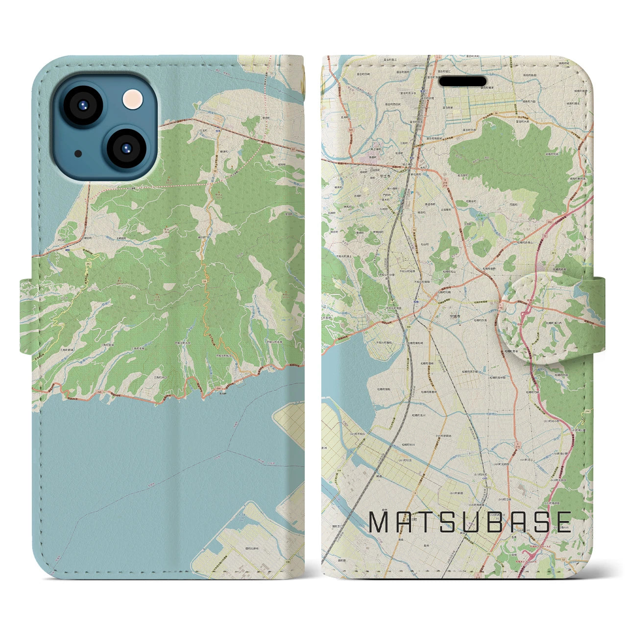 【松橋】地図柄iPhoneケース（手帳両面タイプ・ナチュラル）iPhone 13 用