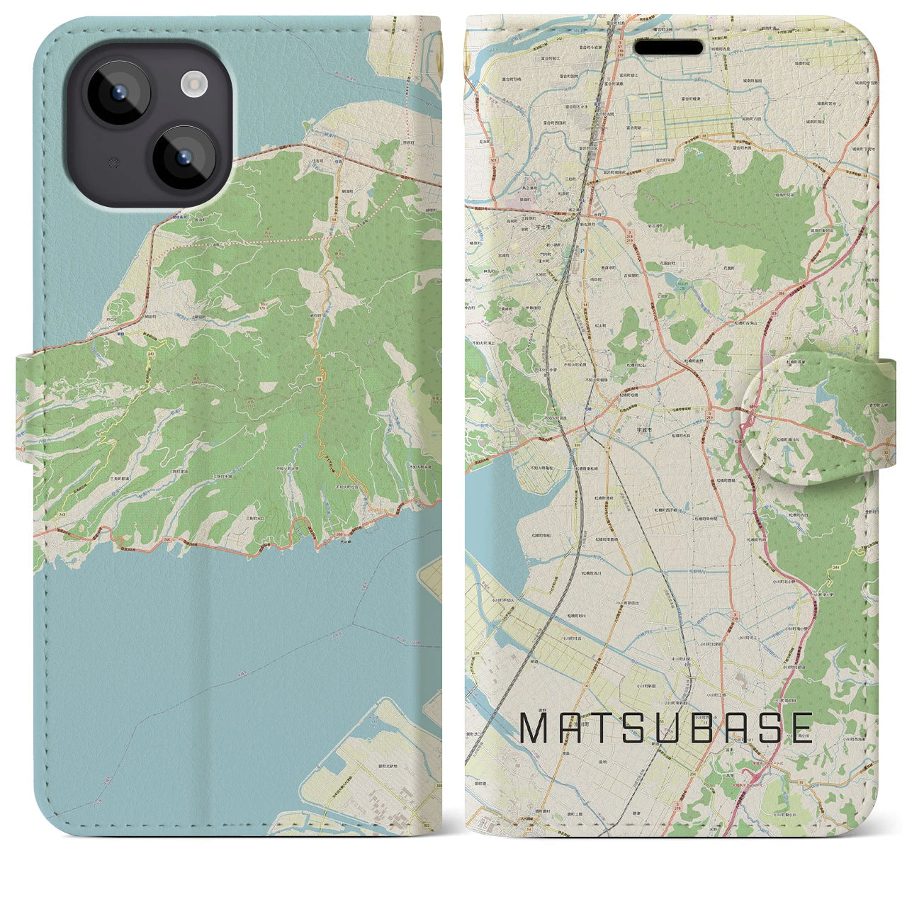 【松橋】地図柄iPhoneケース（手帳両面タイプ・ナチュラル）iPhone 14 Plus 用