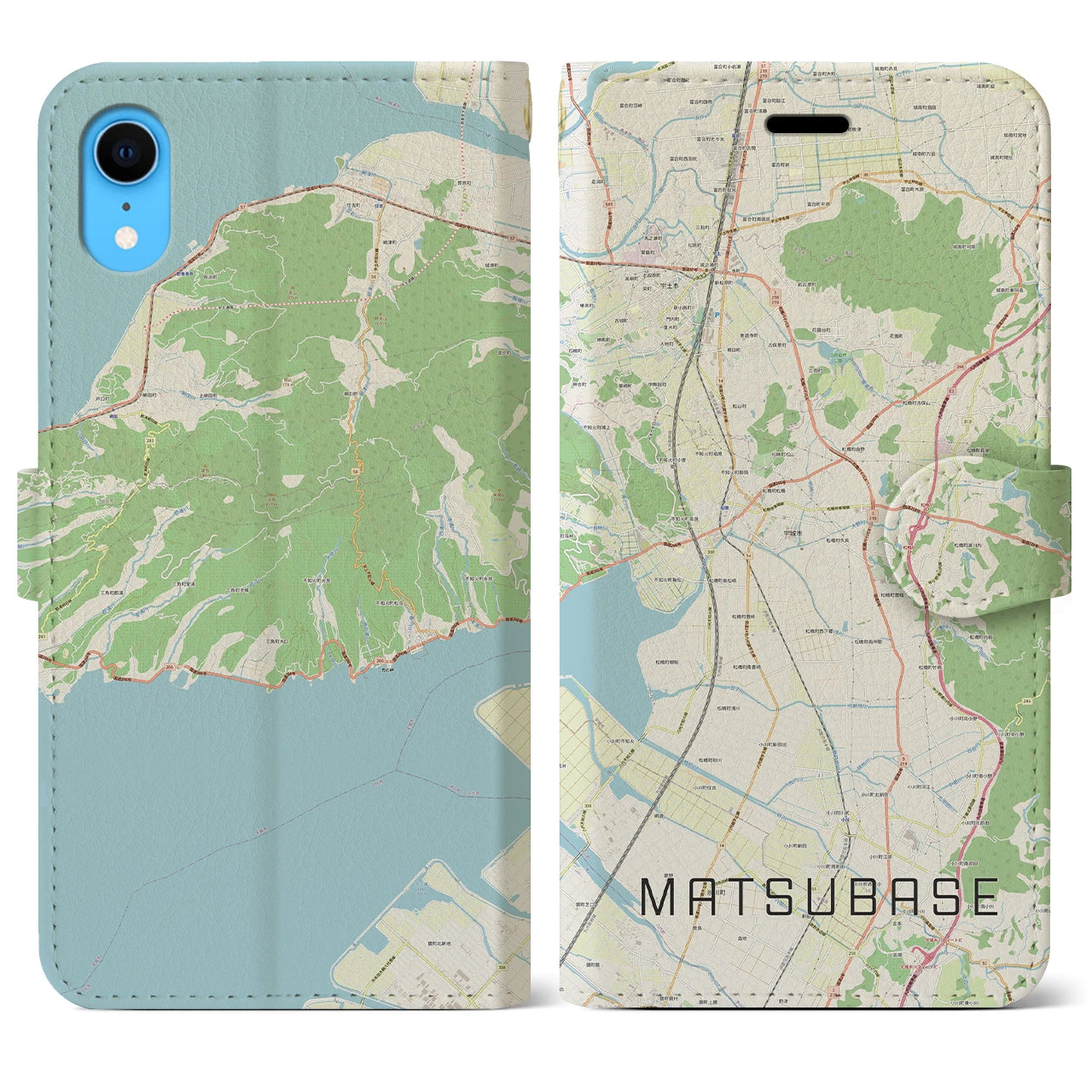 【松橋】地図柄iPhoneケース（手帳両面タイプ・ナチュラル）iPhone XR 用