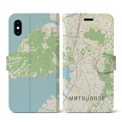 【松橋（熊本県）】地図柄iPhoneケース（手帳タイプ）ナチュラル・iPhone XS / X 用