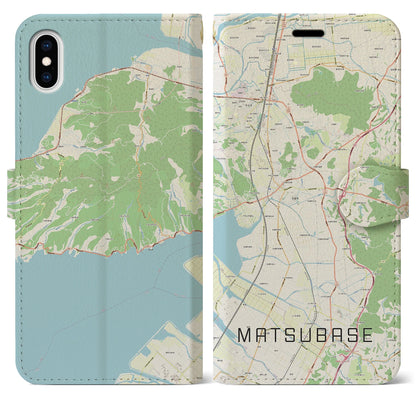 【松橋（熊本県）】地図柄iPhoneケース（手帳タイプ）ナチュラル・iPhone XS Max 用