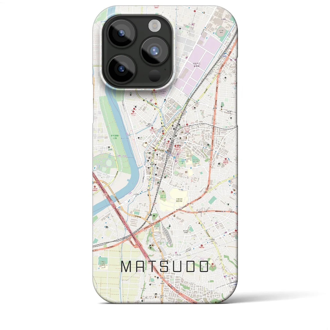 【松戸】地図柄iPhoneケース（バックカバータイプ・ナチュラル）iPhone 15 Pro Max 用